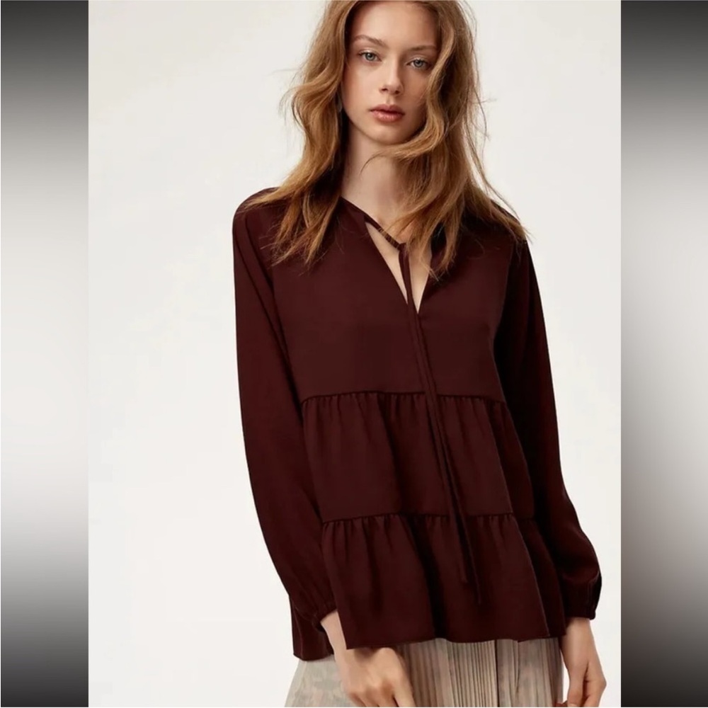 Aritzia Wilfred Burgundy Tiered Blouse Size XS-S